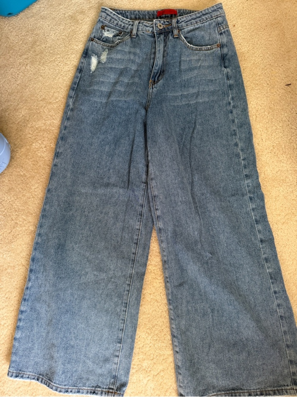 Signature Wide-Leg Washed Blue Denim Jeans